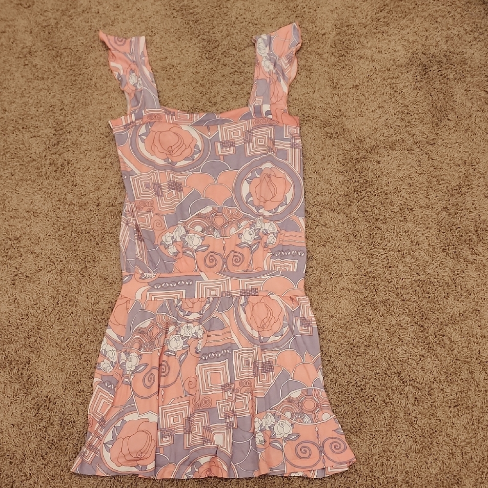 French Connection Peach and Lavender Patterned Tunic Dress